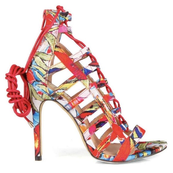 FRH Multicolor Lace Sandals Heels Size 6 - Picture 1 of 8